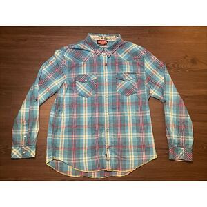 Mambo Australia Large Multicolor Plaid Pearl Snap L/S Button Up‎ 2 Pocket Shirt